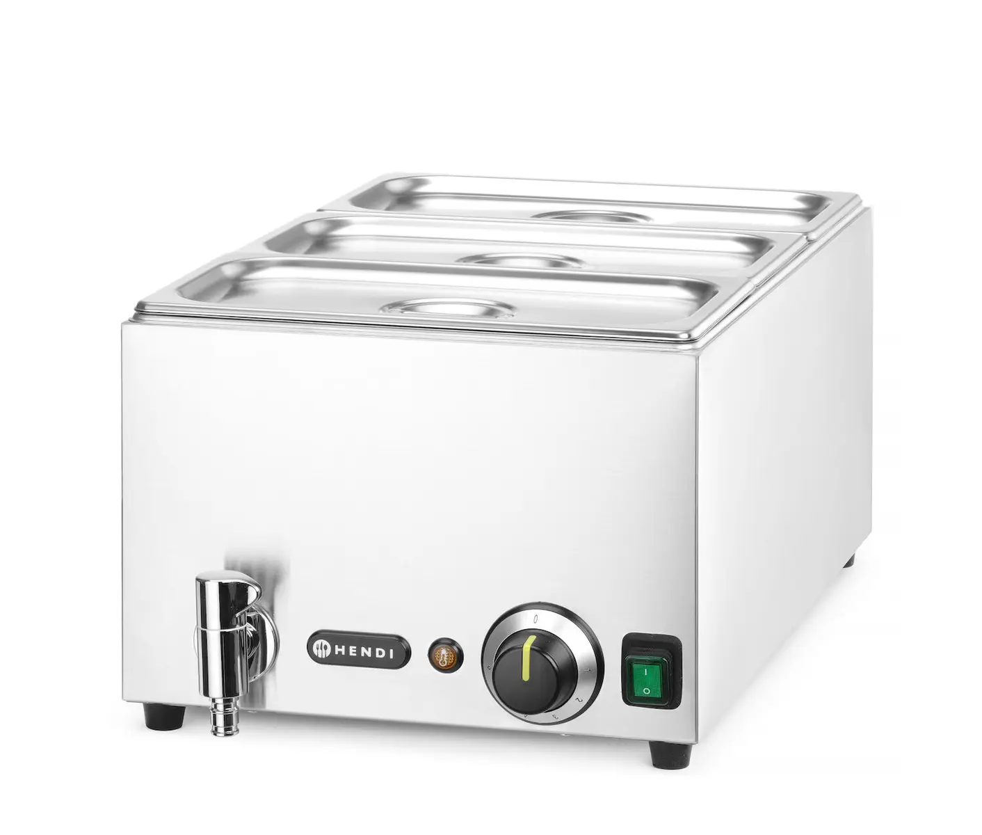 Zestaw: bemar z kranem spustowym + 3×GN 1/3 z pokrywką, 1 kW, 605×332×242 mm | HENDI, 238868