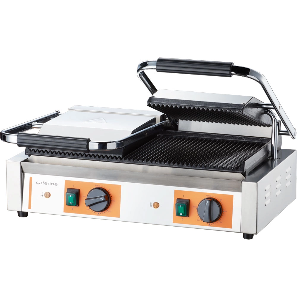 Grill kontaktowy podwójny, ryflowany, 3.6 kW, 230 V, 570x360x200 mm | CATERINA, 742028