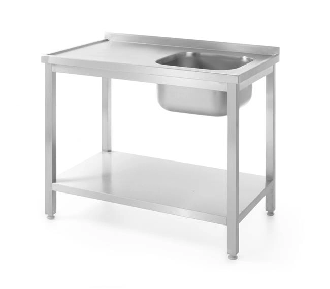 Stół ze zlewem i półką – skręcany, komora po prawej, 1000x600x850 mm | HENDI, Kitchen Line