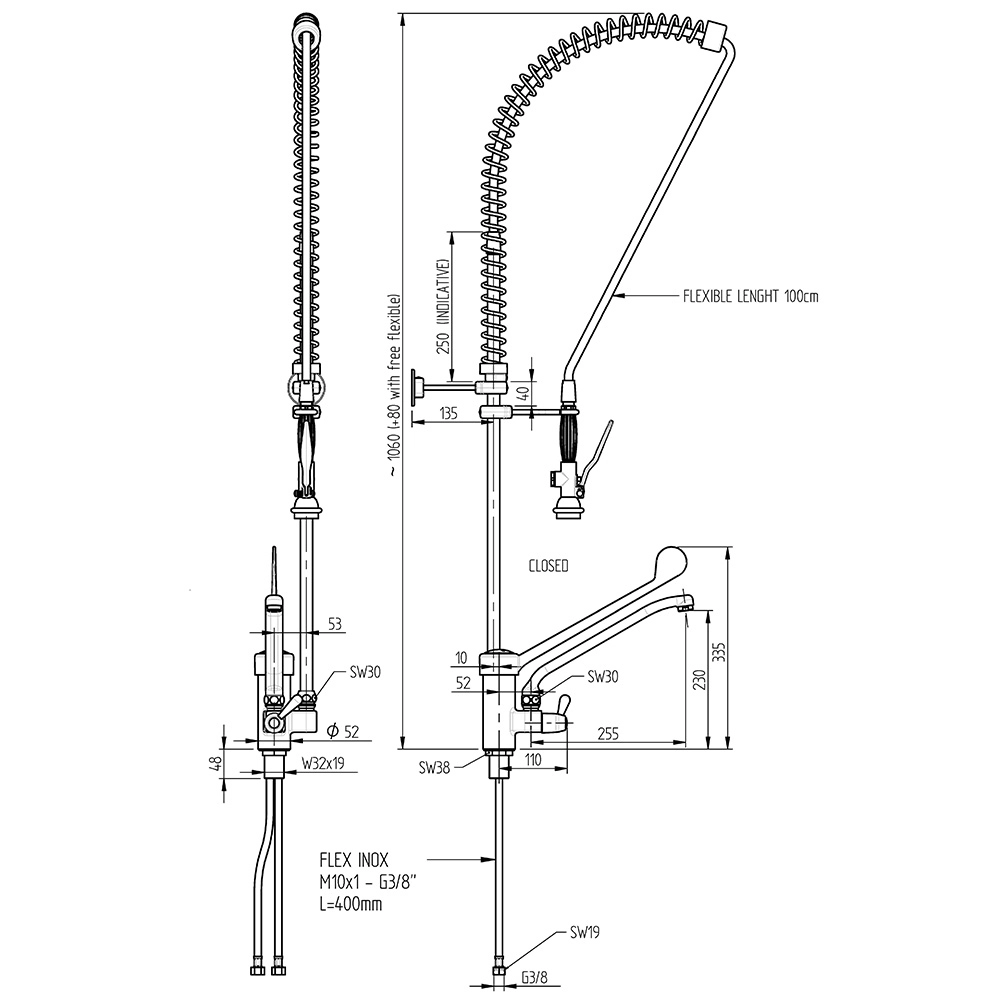 Napełniacz z wylewką łokciowy, 1-otworowy, ze spryskiwaczem | MONOLITH, 651525