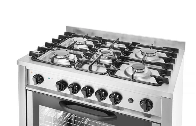 Kuchnia gazowa 5-palnikowa z piekarnikiem konwekcyjnym i grillem, 14,3 kW + 2,9 kW, 230 V, 900×653×900 mm | HENDI, Kitchen Line