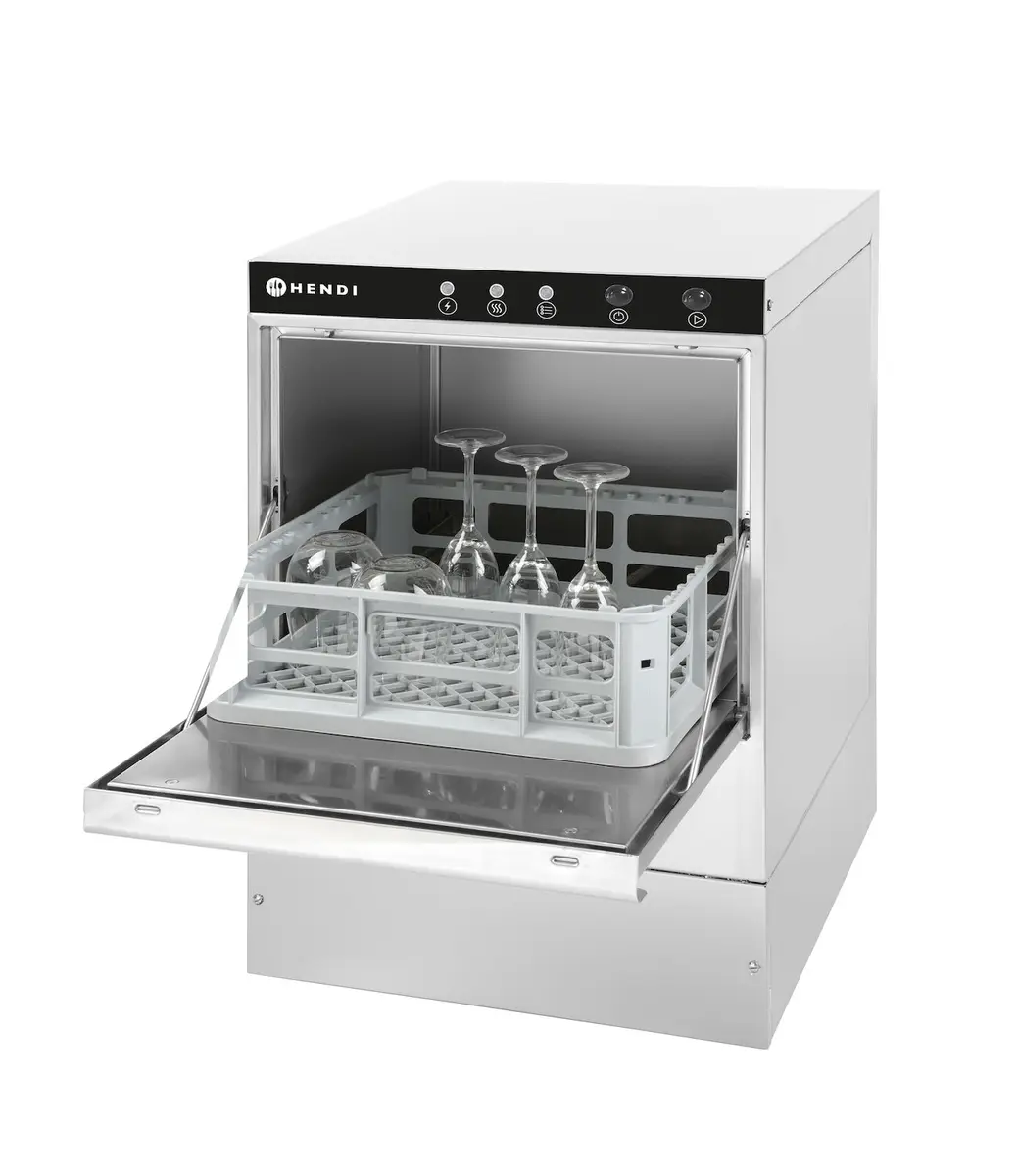 Zmywarka do szkła 400x400 mm z pompą spustową, sterowana elektromechanicznie, 230 V, 2,8 kW, 472x566x705 mm | HENDI, 233016