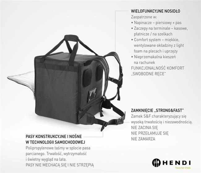 Plecak termoizolacyjny dostawczy, 75,2 l, 410x410x480 mm, czarny | HENDI, 709801