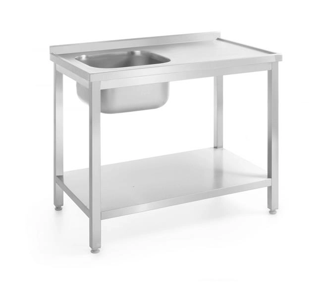 Stół ze zlewem i półką – skręcany, komora po lewej, 1000x700x850 mm | HENDI, Kitchen Line