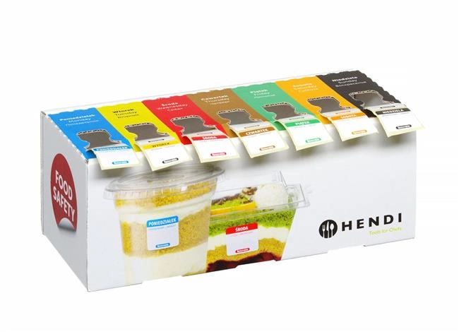 Zestaw etykiet wielorazowych Food Safety na każdy dzień tygodnia z podajnikiem, 25x25 mm | HENDI, 850305