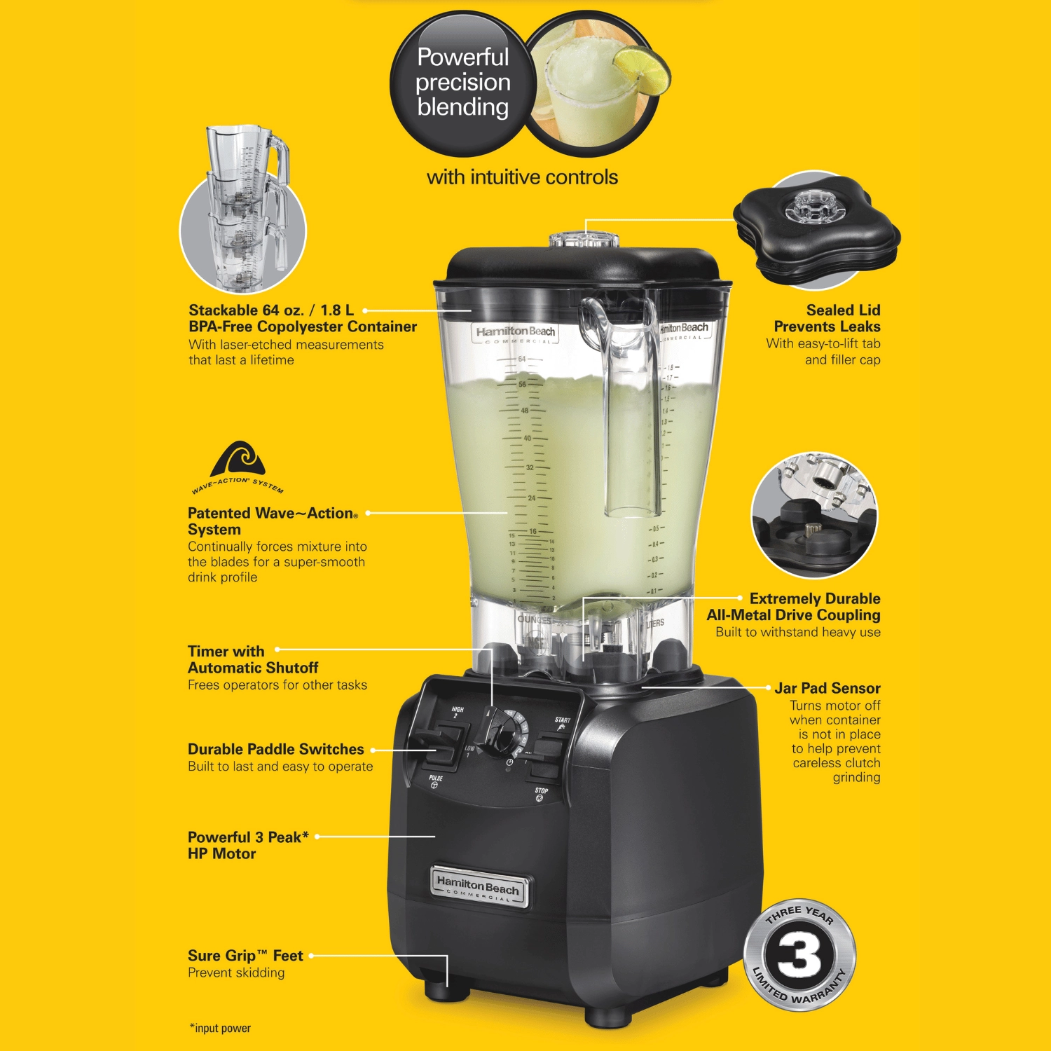 Blender barmański Fury®, 1,8 l, 880 W | HAMILTON BEACH COMMERCIAL, HBH550R-CE