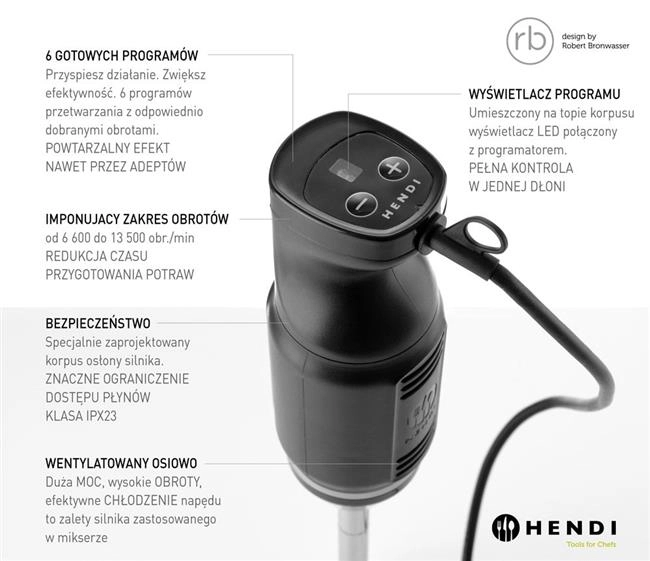 Mikser ręczny BLEND, 0,25 kW, 220–240 V, ⌀71x450 mm | HENDI, 222157
