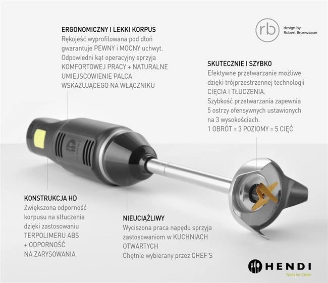 Mikser ręczny BLEND, 0,25 kW, 220–240 V, ⌀71x450 mm | HENDI, 222157